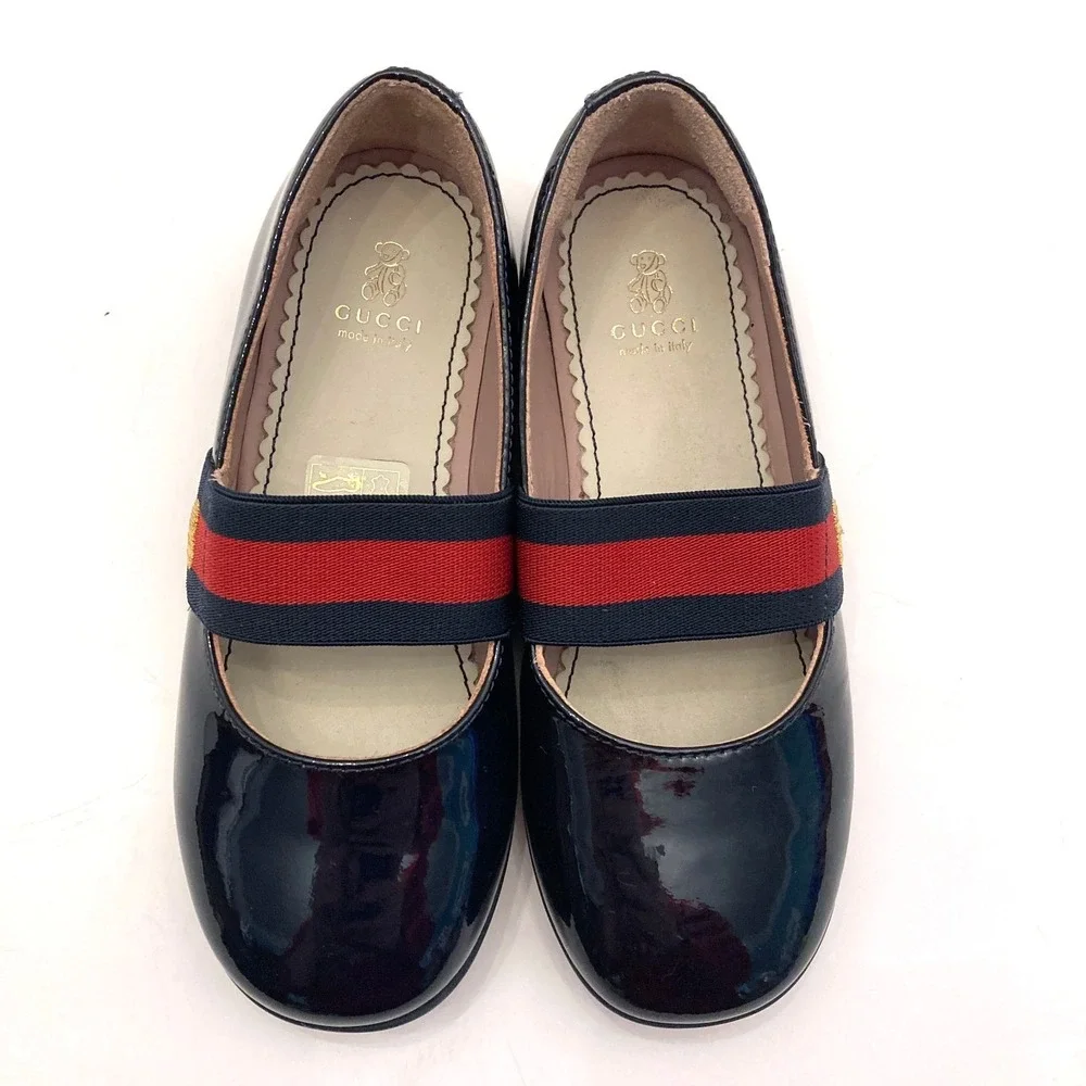 Gucci Navy Blue Patent Leather Mary‎ Jane Shoes Flats Toddler 6.5 EU 24 Box Bag